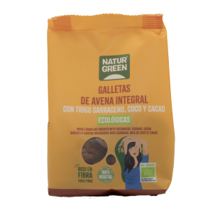 NaturGreen Galleta de Avena Integral con Trigo sarraceno, Coco y Cacao Bio Bolsa 140 gr
